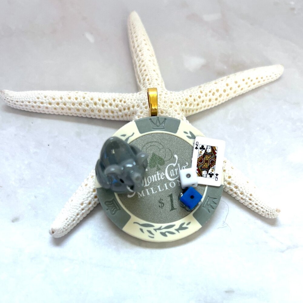 Elephant Poker Chip Pendant - Lucky Animal Charm Necklace - Miniature Collector